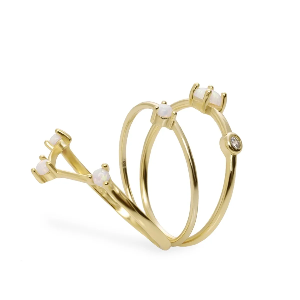 Anillos finos diseo triple sortija con gemas y circonitas