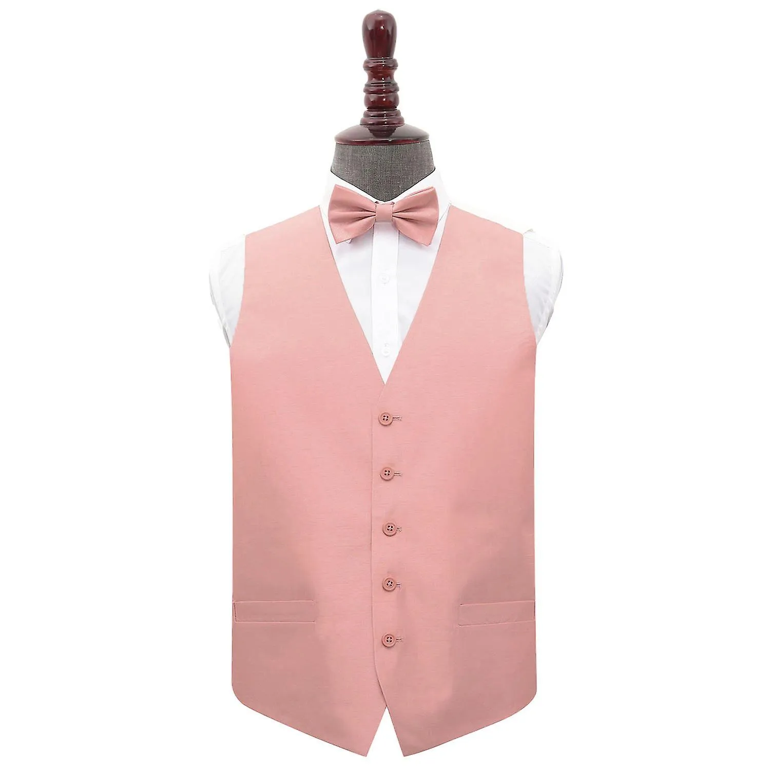 Chaleco de boda Shantung rosa rosa melocotón y conjunto de pajarita