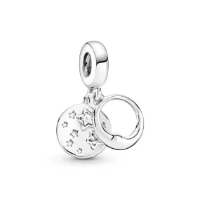 Charm colgante Pandora de plata Luna y estrellas con circonitas transparentes