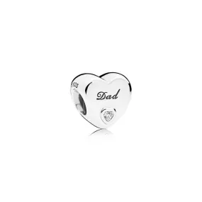 Charm Pandora Amor de Papá de plata con circonita transparente y grabado "Dad"