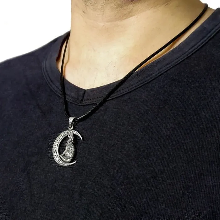 Colgante plata lobo y luna