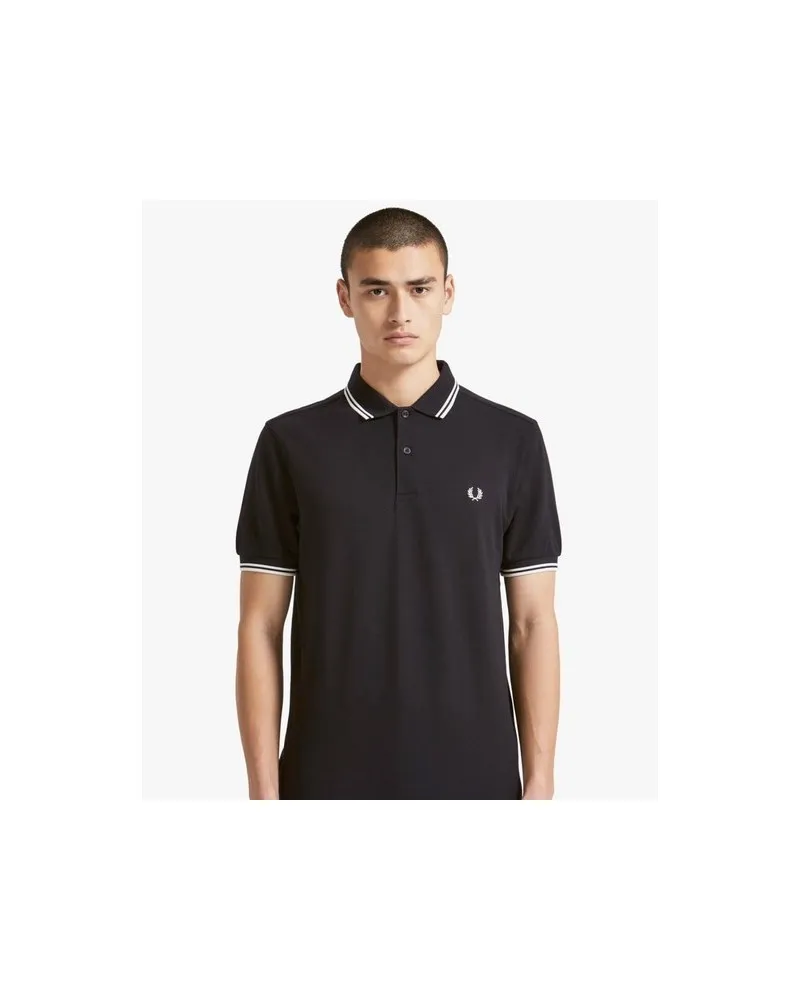 Polo fred perry negro/blanco manga corta