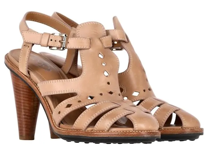 Sandalias T Strap de cuero marrón de Tod's Castaño Roja 