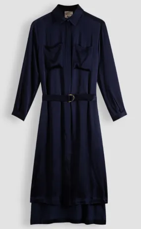 VESTIDO DE SATÉN CLARO CON CINTURÓN DE SEMICOUTURE - GRIS