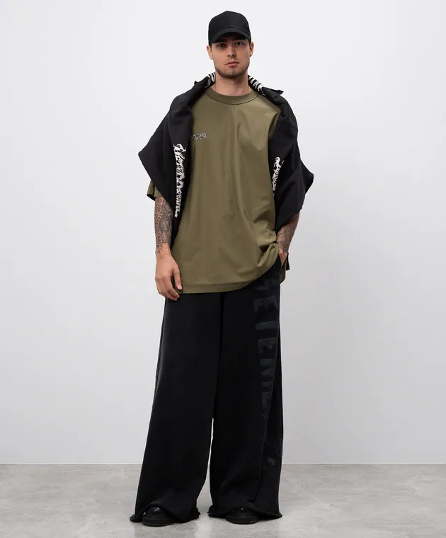 Vetements Khaki t-shirt with inside-out effect and logo